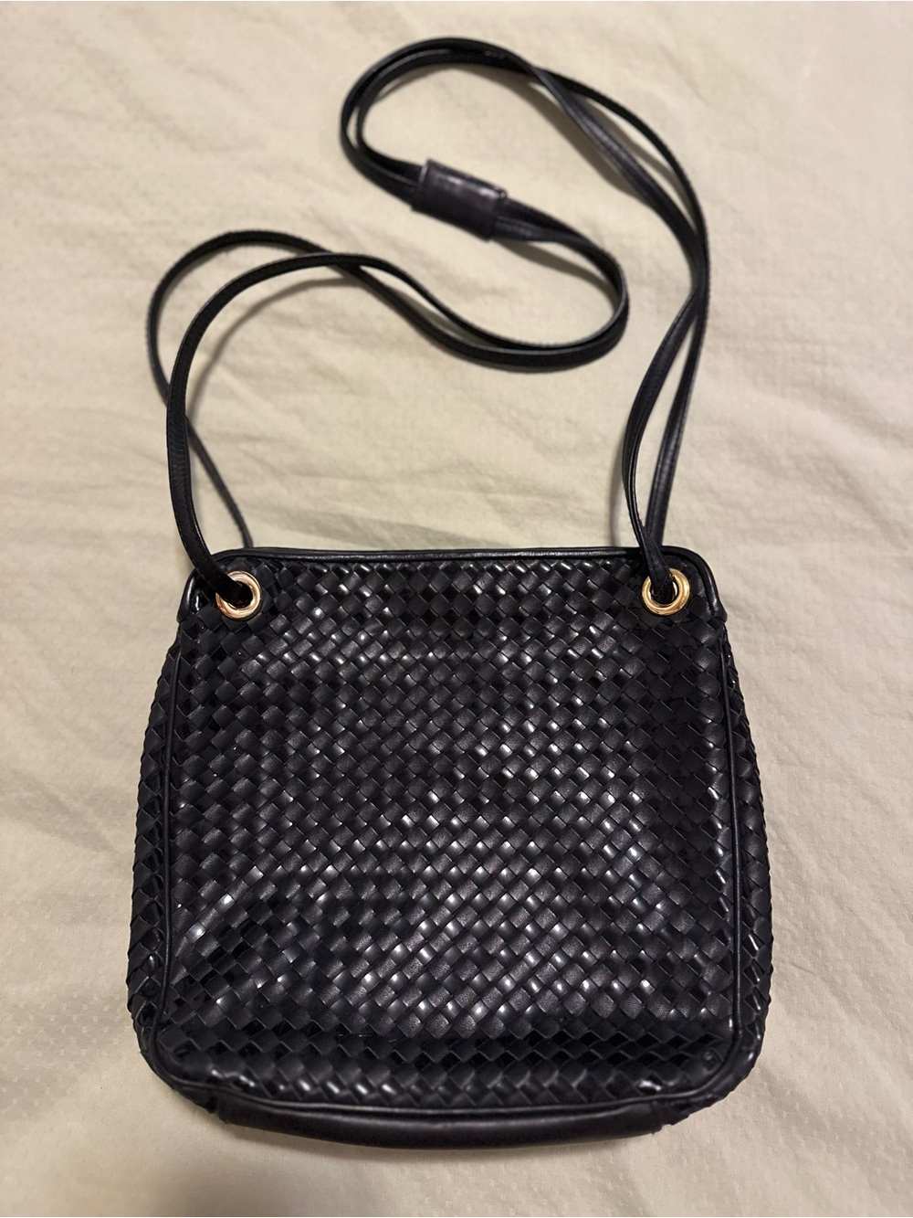 Vintage Woven Leather Crossbody Bag - Black